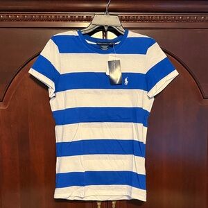 Polo by Ralph Lauren Blue and White Striped Short Sleeve Tee